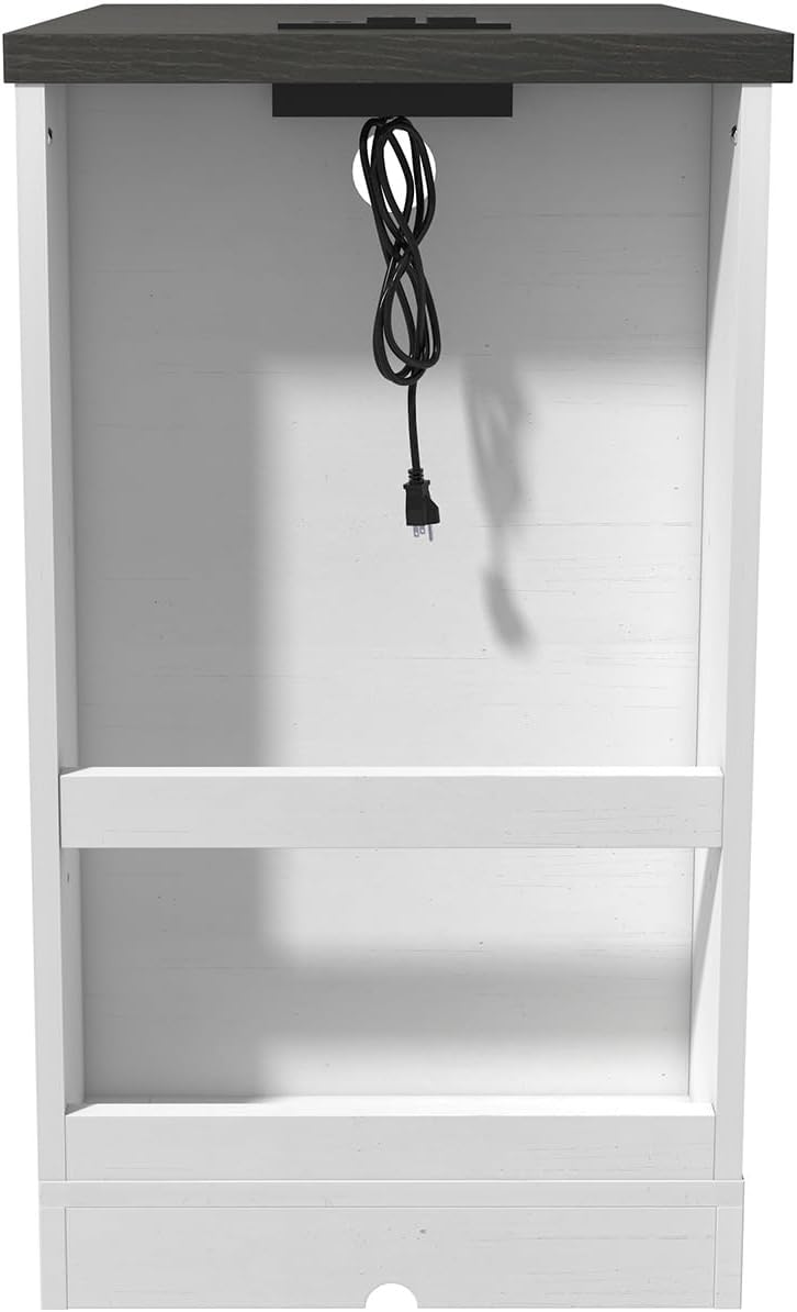 Clihome End Table with Charging Station, 15.4'' Rustic Nightstand wit...