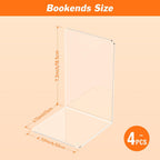 Acrylic Bookends 4 Pcs, Clear Book Ends for Shelves, Transparent Bookend Organizer, Book Holder Stand Decorative, Book Stoppers for Heavy Duty Books, CD, File, Video Games