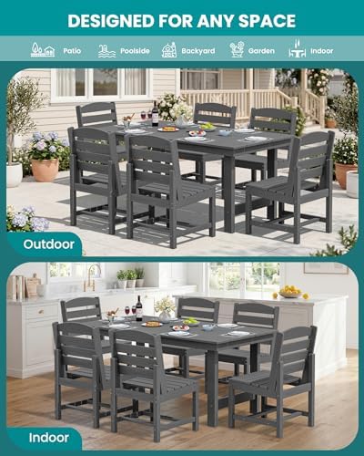 SERWALL Armless Outdoor Dining Set, Patio Dining Set for 6, Gray