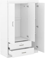 3 Doors Wardrobe Armoire Closet with Mirror, 68.2" H Wooden Freestanding Armoire Wardrobe Closet with Locking Drawers and Shelves, Bedroom Clothes Closets Wardrobes Cabinet with Hanging Rod, White