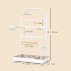 Multi-Functional Jewelry Holder Organizer Necklace Display Stand Velvet Lined Bar for Rings 2 Tier with 18 Hooks, 32 Earring Holes - Sturdy and Durable, Easy Organization White