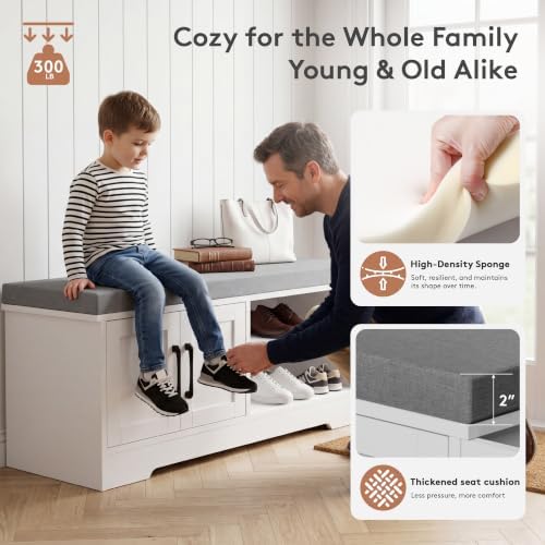 Farmhouse Shoe Storage Bench with 3-in-1 Entryway Storage & Padded Seat |...