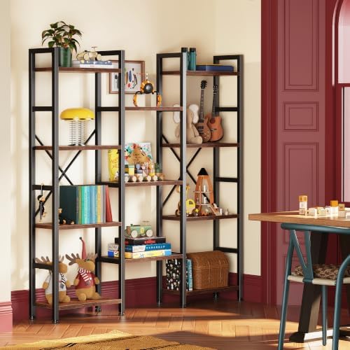 Huuger 4 Tier Bookshelf, 55'' Tall Bookcase, 11 Open Shelves, Rustic ...