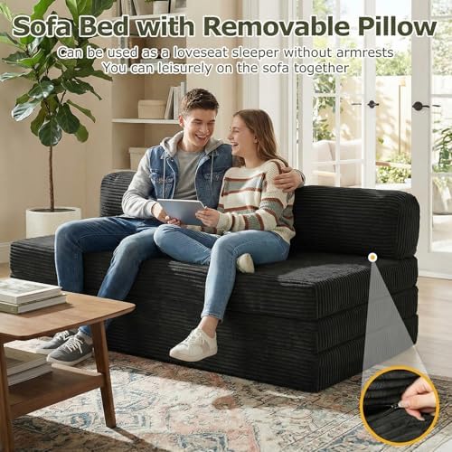 5-in-1 Convertible Sofa Bed, Couch Loveseat with Removable Cushions & Was...