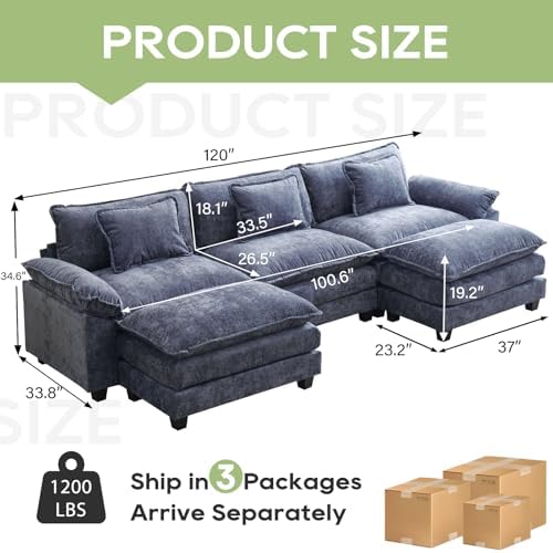 Oprisen 120" Modular Sectional Sofa, Comfy Deep Cloud Couch with Ottoman...