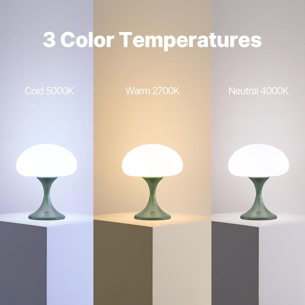 MAGCHARM Mushroom Lamp, 5W LED Cordless Rechargeable Table Lamp with Glass Sh...