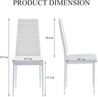 PU Dining Chairs Set of 4, Modern Kitchen & Dining Room Chairs Faux Leather Upholstered Dinner Chairs with Metal Legs for Small Space (White, Horizontal line)