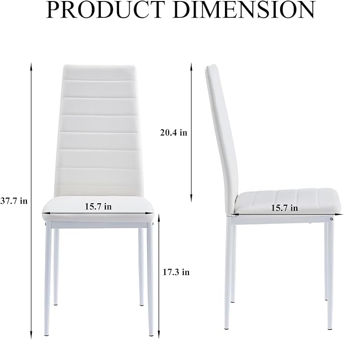 PU Dining Chairs Set of 4, Modern Kitchen & Dining Room Chairs Faux Leather Upholstered Dinner Chairs with Metal Legs for Small Space (White, Horizontal line)