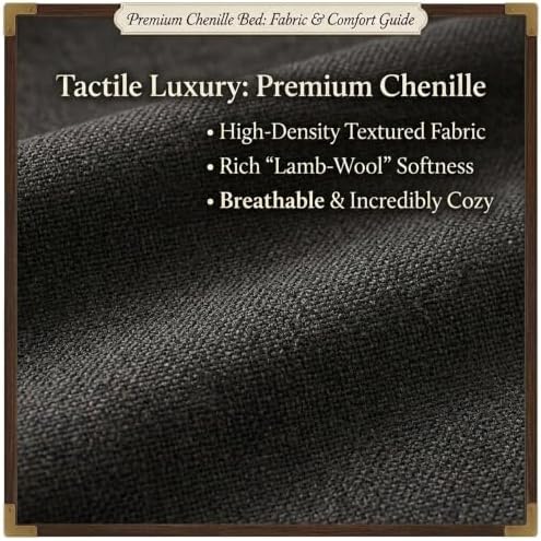 Upholstered Platform Bed Frame, Low Profile Chenille Bed with Headboard, Mode...