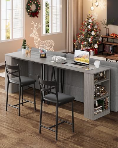 GarveeHome Extendable Bar Table Set for 2, Bar Table and Chairs Set, Gray
