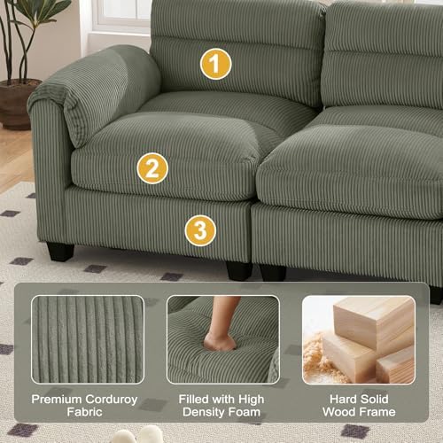 HAOMARKETS Corduroy Sofa Set, Upholstered Armchair and Loveseat with Plush Cu...