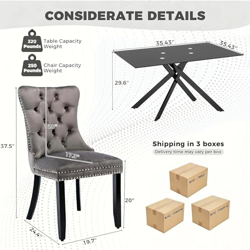 51" 5-Piece Glass Dining Table Set for 4, Grey&Black