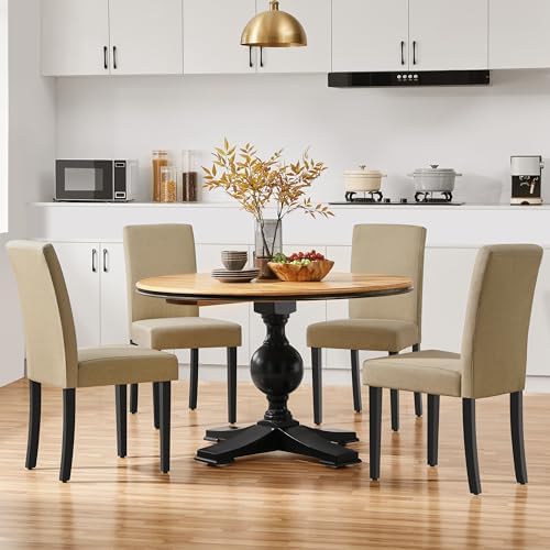 Yaheetech Dining Chairs Set of 4 Upholstered Kitchen Chairs Khaki