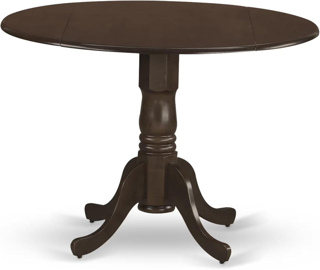 East West Furniture DLT-ESP-TP Dublin Modern Kitchen Table - a Round Dining Table Top with Dropleaf & Pedestal Base, 42x42 Inch, Espresso