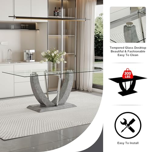Glass Dining Table Set for 6, 7 PCS Kitchen Table Set with 6 Chairs,71" ...