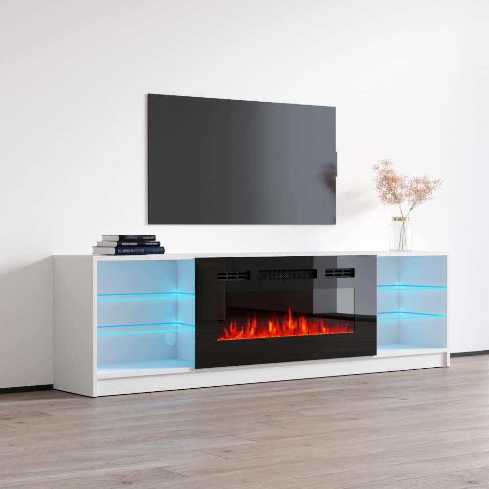 Meble Furniture Boston 01 Electric Fireplace TV Stand — High Gloss Modern Med...