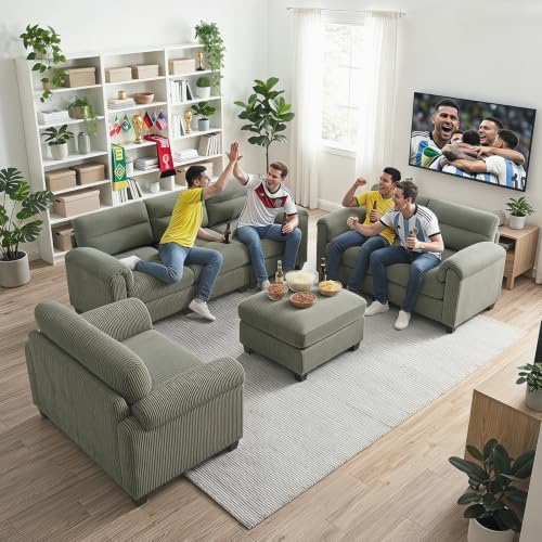 HAOMARKETS Corduroy Sofa Set, Upholstered Armchair and Loveseat with Plush Cu...