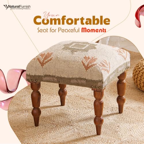 Handmade Jute Upholstered Ottoman Stool | Square Foot Rest with Wooden Legs |...