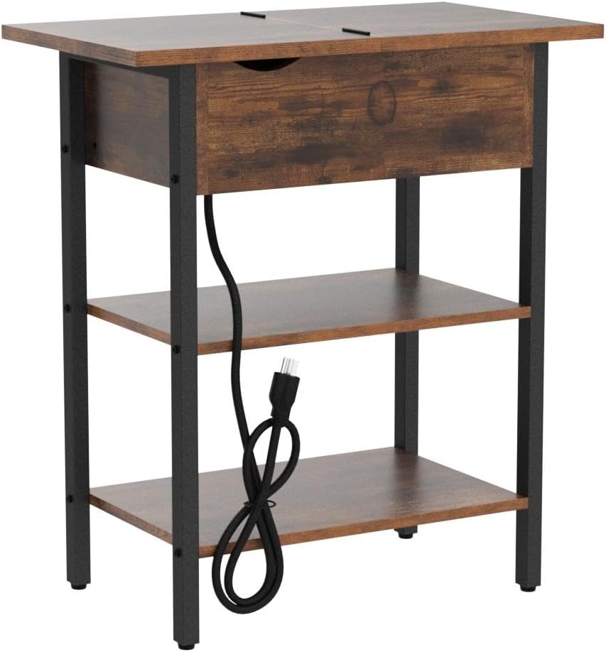 HOOBRO Set of 2 End Tables, Side Table with Charging Station, Flip Top Nights...