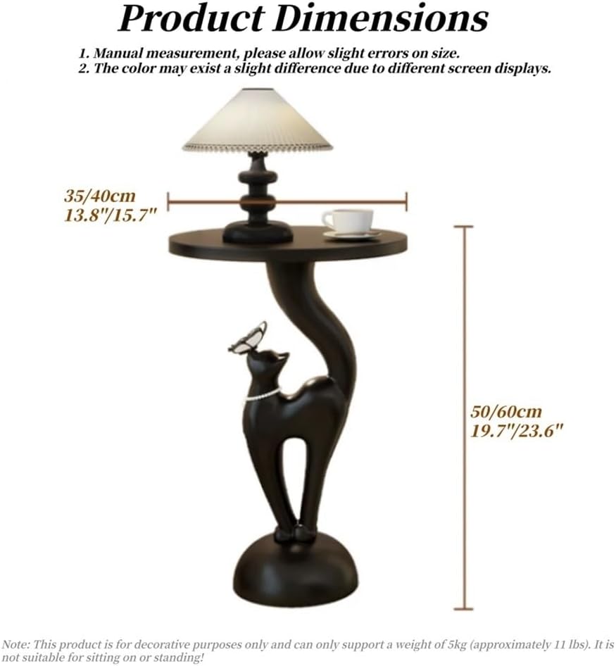 Elegant Resin Cat Sculpture Side Table with Tray, Modern Creative Bedside Tab...