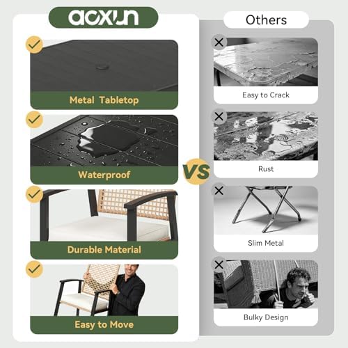 Aoxun 5-Piece Wicker Patio Table and Chairs Set for 4 with Umbrella Hole