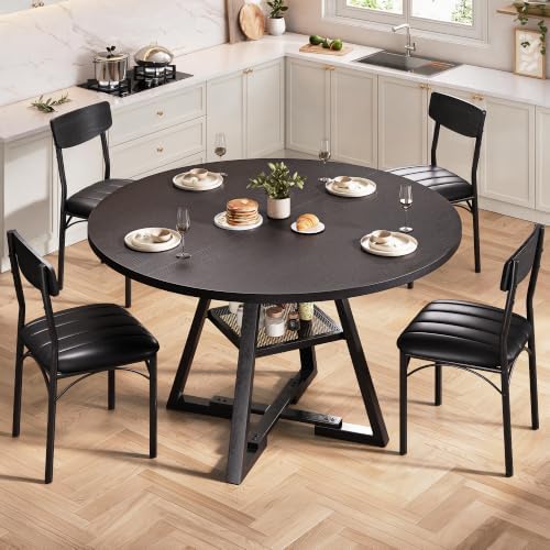 Dining Table Set for 4,Kitchen Table and Chairs for 4, Round Dining Room Tabl...