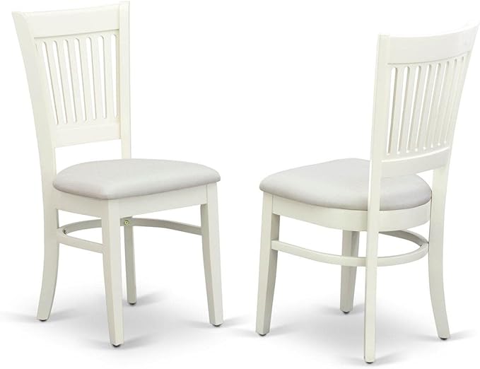 East West Furniture HLVA3-LWH-C 3 Piece Kitchen Table & Chairs Set Contains a Round Dining Table with Pedestal and 2 Linen Fabric Dining Room Chairs, 42x42 Inch, Linen White