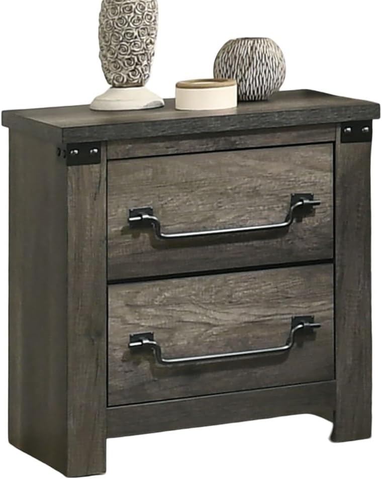 Rustic Gray 1pc Bedside Table Melamine Paper Wooden Nightstand Antique Brass ...