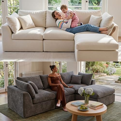Amsleekey 108" Cloud Sectional Couch with 2 Washable Cover Sets | L-Shap...