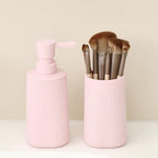 Bathroom Accessories 2 Piece Soap Dispenser and Toothbrush Holder Set Striped Light Pink