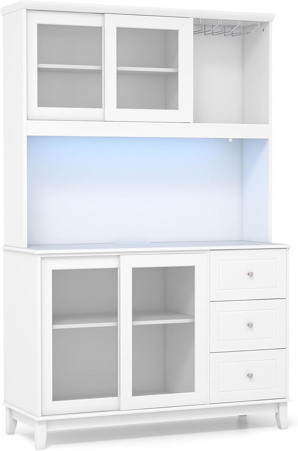 73” Kitchen Pantry Storage Cabinet w/Power Outlets & Led Lights | Tall Cu...