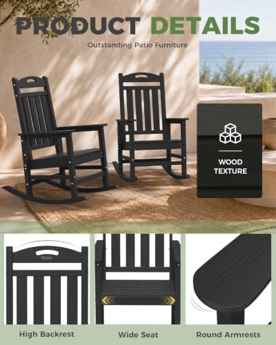 Outdoor Rocking Chair Set of 2,HDPE Patio Rocking Chair,All Weather | Relax i...