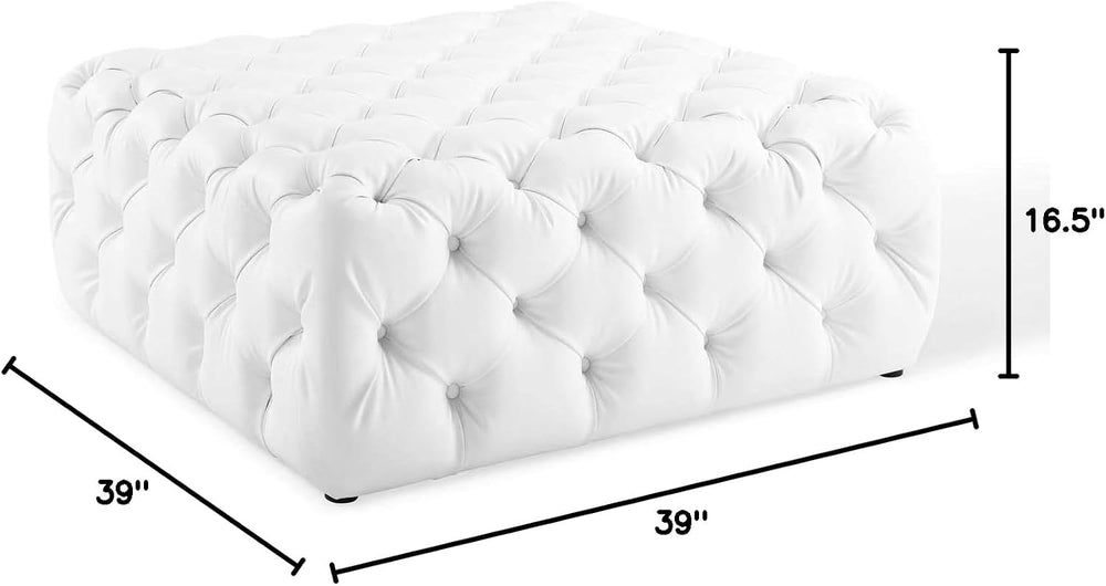 Modway EEI-3773-WHI Anthem Tufted Button Large Square Faux Leather Ottoman, W...