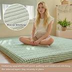 Green Gingham Japanese Floor Mattress, Queen Size 60" x 80", 3.5" Thick | High Density Foam Futon Mattress, Foldable Tatami Sleeping Pad, Farmhouse Style Roll Up Floor Bed for Dorm Guest Room