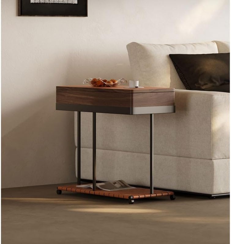 Sofa Side Table Cabinet Art Wood Movable Bedside Storage Rack Furniture Decor...