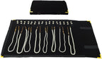 Premium Jewelry Roll Organizer for 16 Necklaces 55cm x 29cm Metal Snap & Velcro Closure - Ideal for Travel and Storage (Black with golden corner)