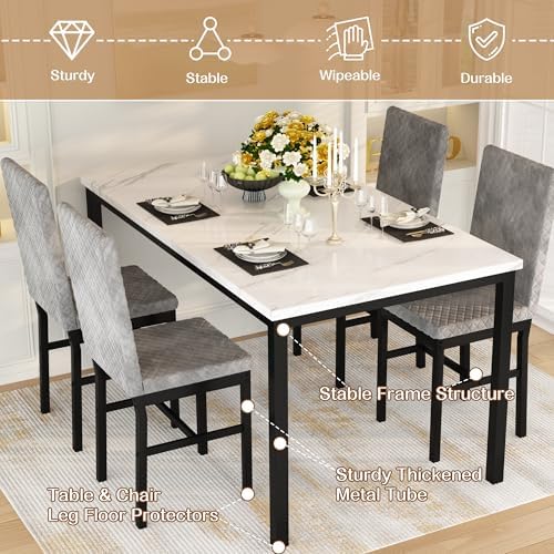 Recaceik Dining Table Set for 4, Kitchen Table and Chairs Set of 4 Modern Fau...