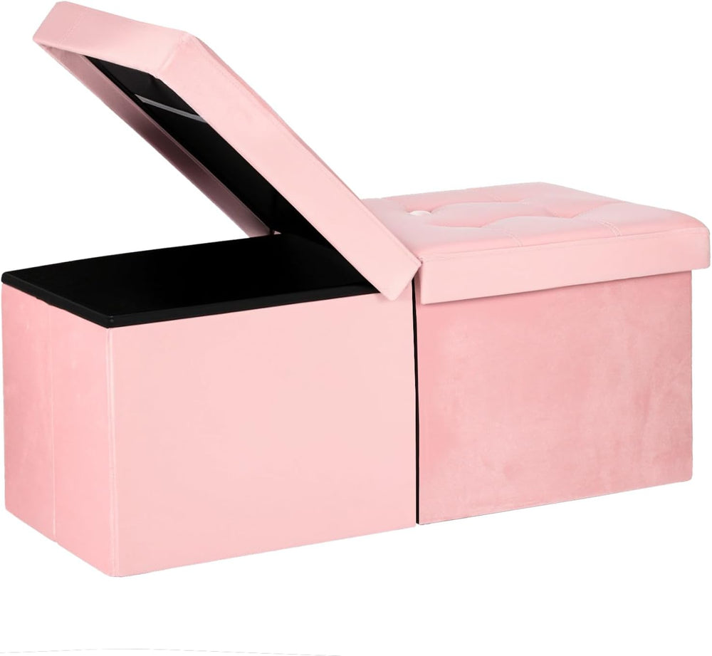 Storage Ottoman Bench, 34" Teddy Velvet Folding Foot Rest, Pink | Large ...