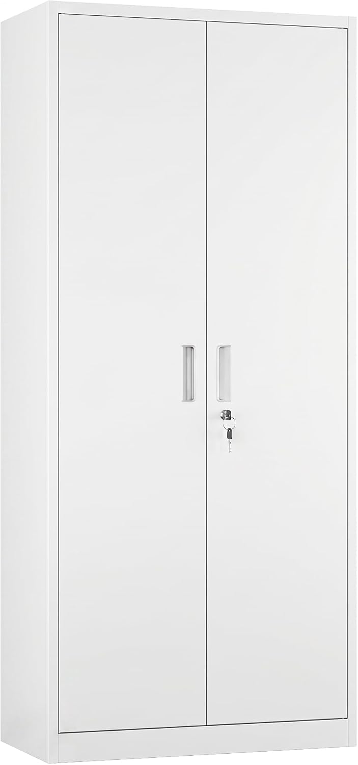 71-Inch Lockable Metal Storage Cabinet, White | 15.75"D x 31.50"W x...