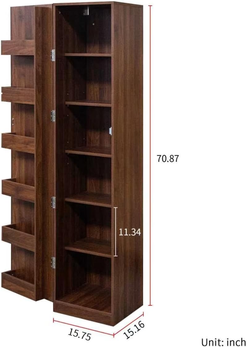 Mid Century Modern Kitchen Pantry Cabinet, 71" Tall Storage Cabinet with...