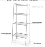USUN Multifunctional Ladder Shelves, 4-Layer Bookshelf, Storage Shelf, Metal Shelf, Simple Assembly, White