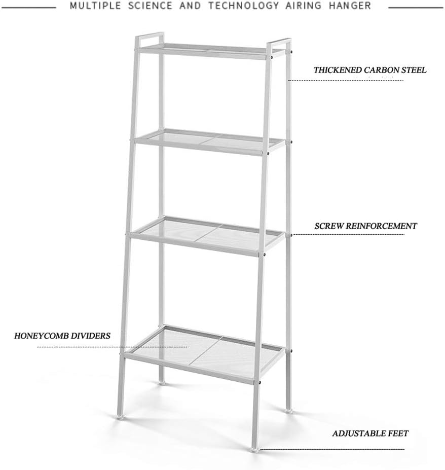 USUN Multifunctional Ladder Shelves, 4-Layer Bookshelf, Storage Shelf, Metal Shelf, Simple Assembly, White
