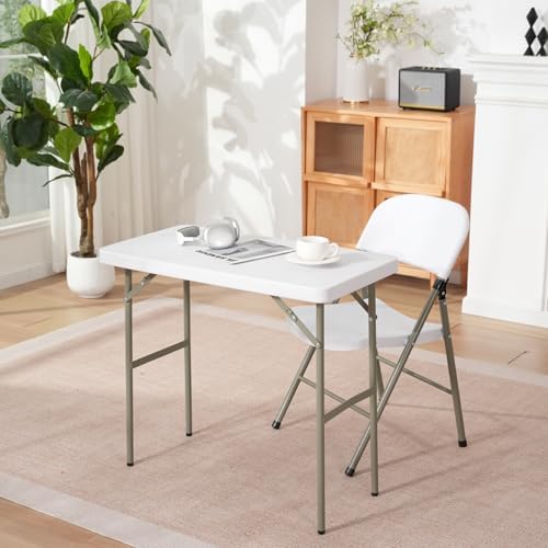 2.7ft Rectangular Folding Table for All-Occasion, Foldable Table with HDPE Ta...