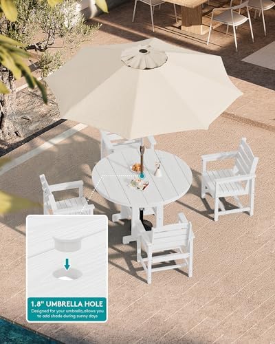 SERWALL 5-Piece Patio Dining Set, 45" Round Table, 4 Chairs, White