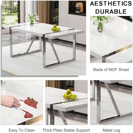 Ebullient White Dining Table Set for 6, Modern 71'' MDF Kitchen Table...