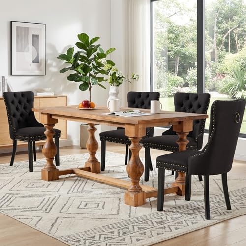 SoarFlash Linen Fabric Dining Chair Set of 6, Upholstered Tufted Dining Room ...