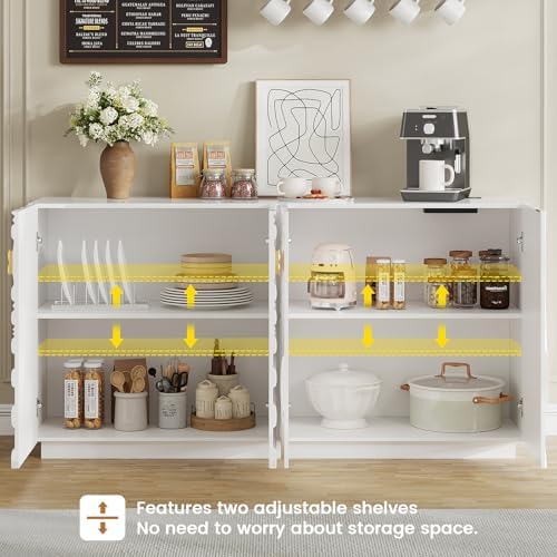 LVSOMT 63" RGB High-Gloss Sideboard Buffet Cabinet with Large Storage