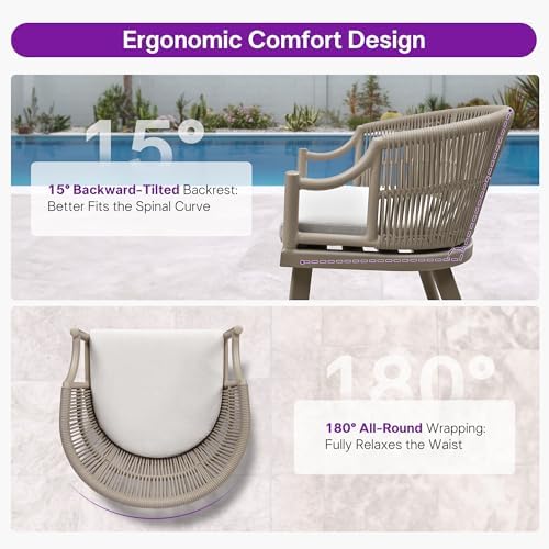 PURPLE LEAF Patio Dining Set for 6 Ergonomic Backrest & Cushion, Champagne