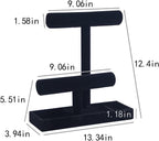 Coward 2 Tier Necklace Bracelet Holder Organizer With ring Tray, Multi-use Jewelry Display Stand For Necklace Bracelet Bangle Watch Scrunchie (Black/no Lid)