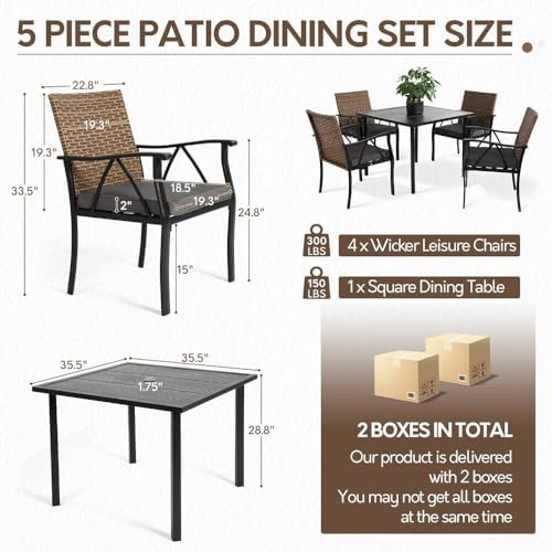 5-Piece Patio Dining Set for 4, Outdoor Dining Set with 4 Wicker Patio Dining...